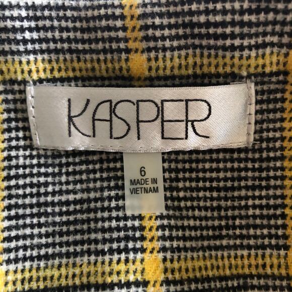 Kasper Yellow Windowpane Plaid Open Front Blazer Jacket 6 Medium Longline Career - Picture 7 of 12